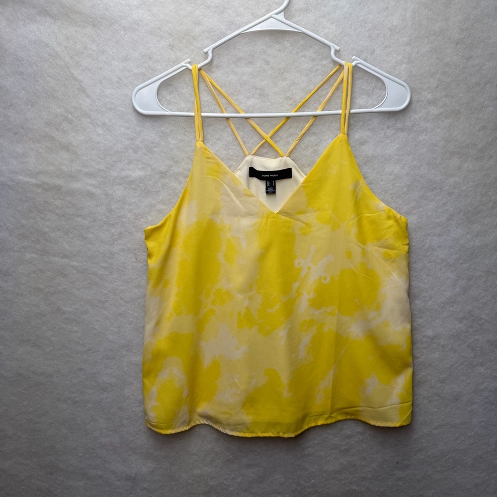 VERO MODA Women's Tie Dye Strappy Racerback Tank Top Yellow Size Sm